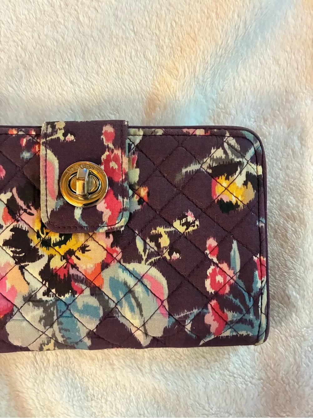 Vera Bradley Purple Floral Kiss Lock Zip Around Wristlet